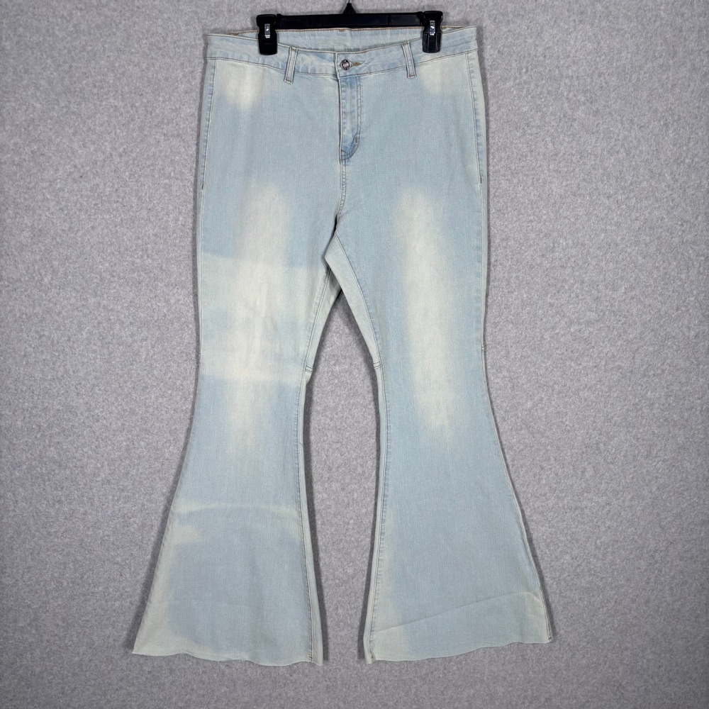 Flare Bell Bottom Jeans XXL Tall High Rise Stretch Raw Fray Hem Boho‎ Hippie 70s